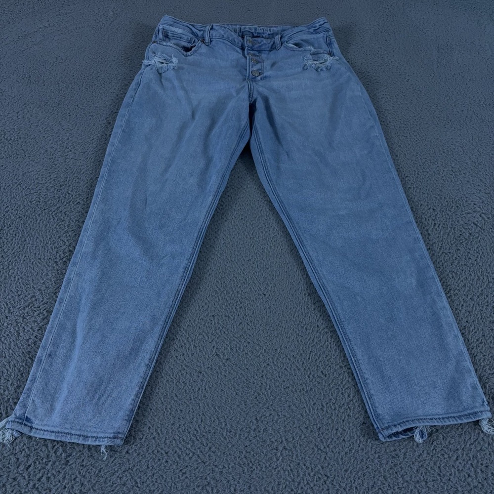 American Eagle Jeans Womens 14 Blue Mom Button Fly High Rise Light Wash Stretch